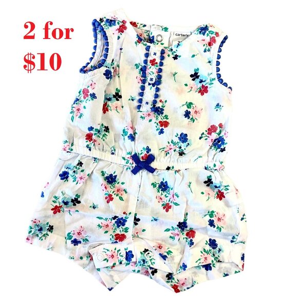 Carters Baby Girl Sleeveless Floral Romper Sz 3M Snap closure Lightweight - Picture 1 of 8